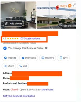 GBP showing stars review