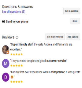 GBP showing top reviews available for the profile