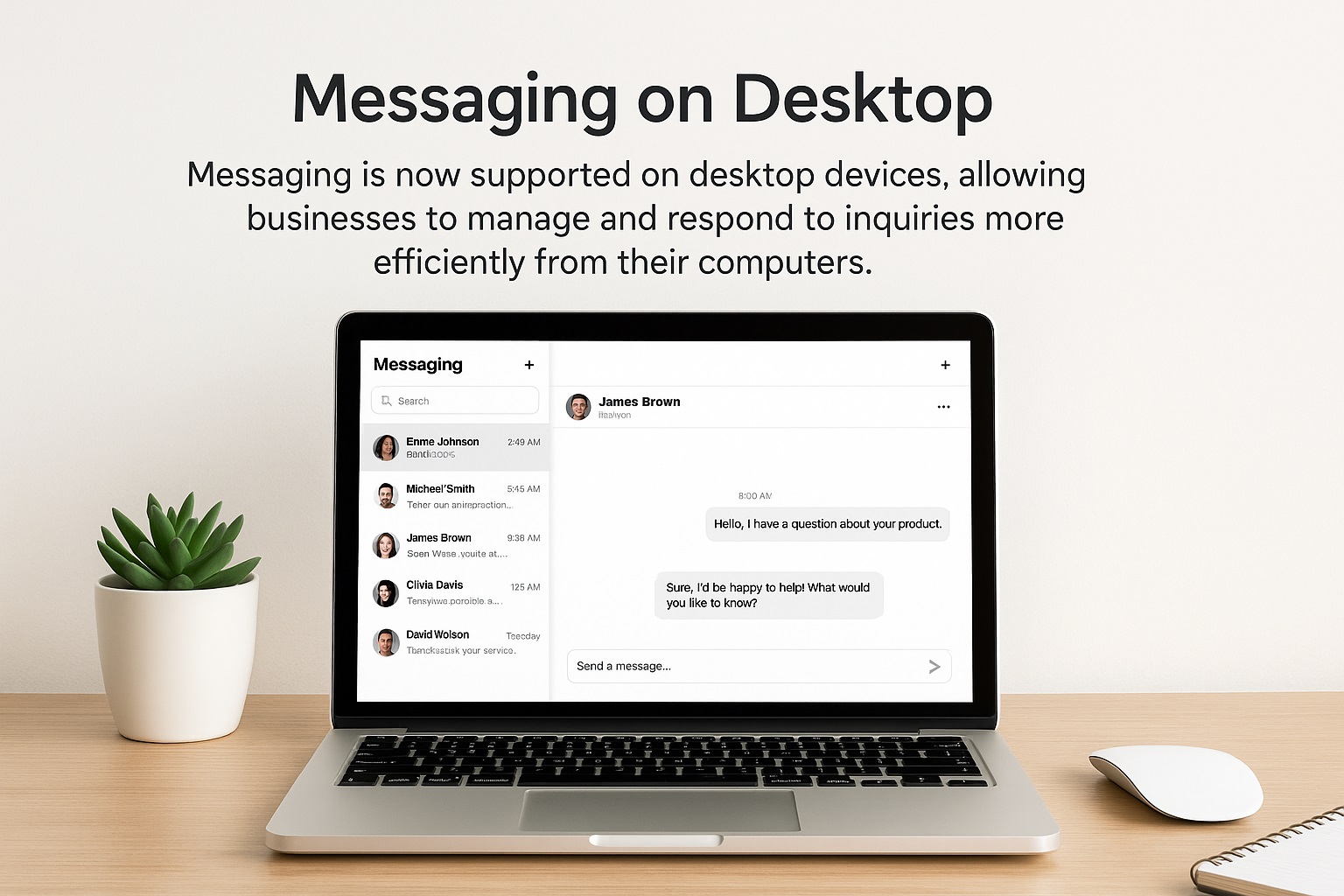 The new support for desktop messaging to help businesses respond to customer inquiries efficiently