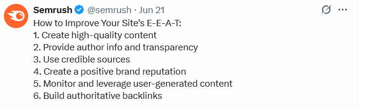 Tweet From Semrush - Semrush: Build E-E-A-T to boost local authority and trust