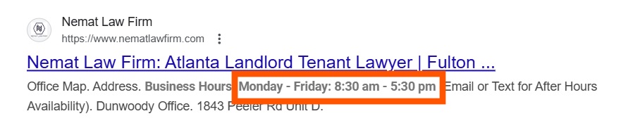 Accurate schema markup shows accurate business hours
