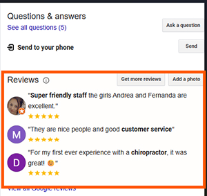 Google Reviews showing positive feedback on staff and service