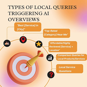  Types of local queries that trigger Google AI Overviews, like 'best service in city' or 'near me'