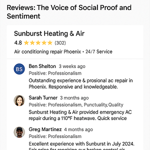  Google reviews highlighting social proof, sentiment, and service quality