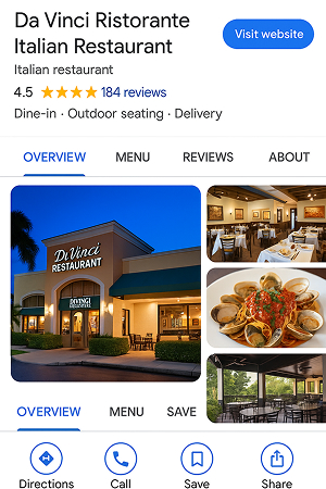 Google Business listing showing photos for trust, relevance, and branding