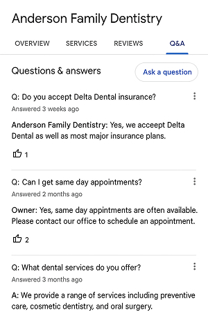 Google Q&A section showing questions and AI-rich responses